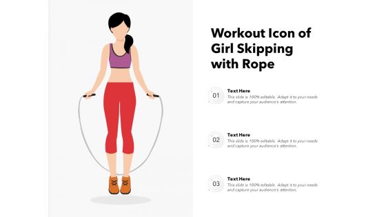 Workout Icon Of Girl Skipping With Rope Ppt PowerPoint Presentation Gallery Graphics Pictures PDF