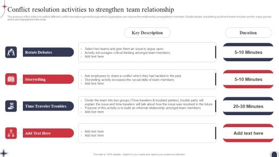 Workplace Conflict Resolution Conflict Resolution Activities To Strengthen Team Background PDF