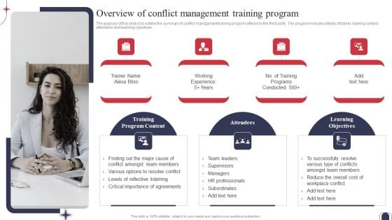 Workplace Conflict Resolution Overview Of Conflict Management Training Program Template PDF