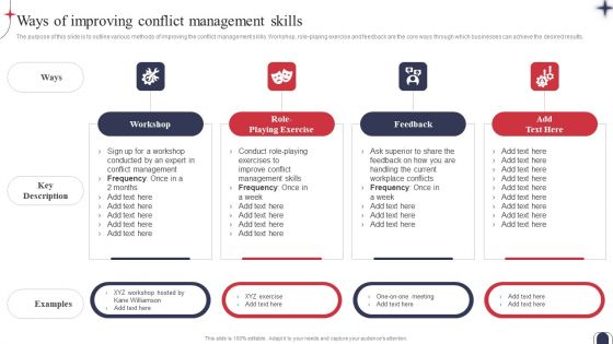 Workplace Conflict Resolution Ways Of Improving Conflict Management Skills Brochure PDF