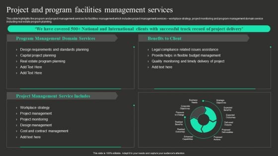 Workplace Facility Management Services Company Project And Program Facilities Management Services Infographics PDF