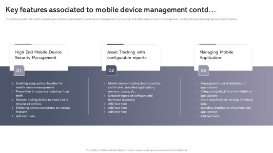 Workplace Portable Device Monitoring And Administration Key Features Associated To Mobile Device Management Download PDF