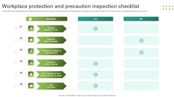 Workplace Protection And Precaution Inspection Checklist Clipart PDF
