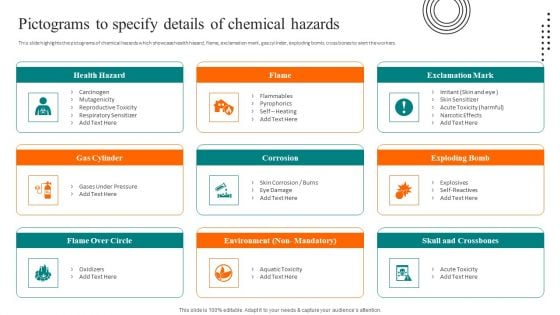 Workplace Safety Best Practices Pictograms To Specify Details Of Chemical Hazards Formats PDF