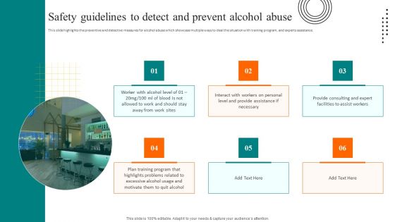 Workplace Safety Best Practices Safety Guidelines To Detect And Prevent Alcohol Abuse Clipart PDF