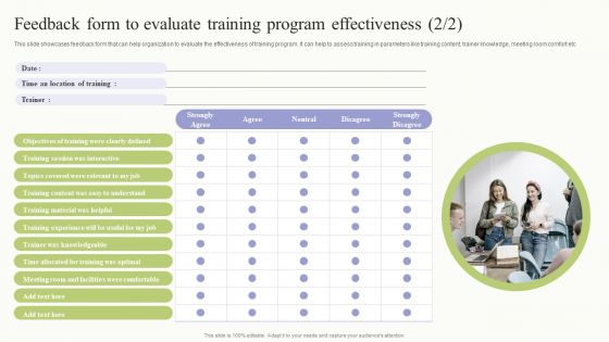 Workplace Training Techniques For Departments And Individual Staff Feedback Form To Evaluate Training Slides PDF