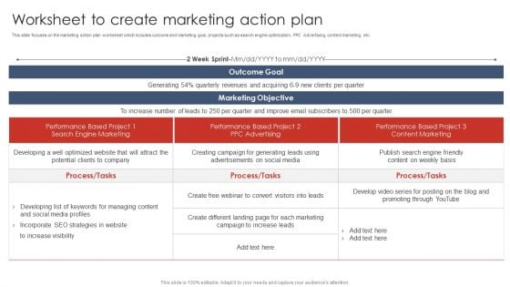 Worksheet To Create Marketing Action Plan Digital Marketing Strategy Deployment Structure PDF