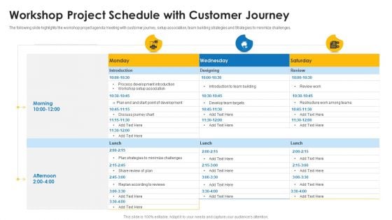 Workshop Project Schedule With Customer Journey Ppt Portfolio Infographic Template PDF