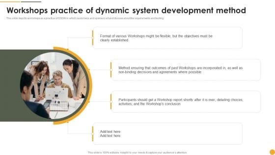 Workshops Practice Of Dynamic System Development Method Ppt Portfolio Brochure PDF