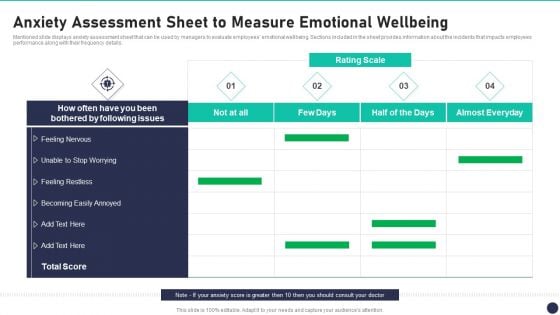 Workspace Wellness Playbook Anxiety Assessment Sheet To Measure Emotional Wellbeing Template PDF