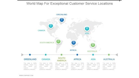 World Map For Exceptional Customer Service Locations Ppt Images Gallery