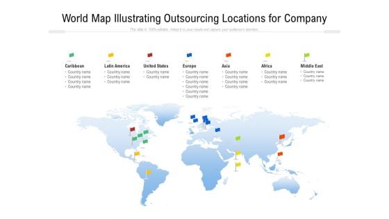 World Map Illustrating Outsourcing Locations For Company Ppt PowerPoint Presentation Gallery Display PDF