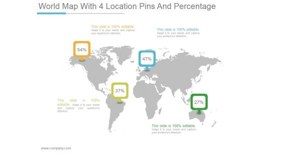 World Map With 4 Location Pins And Percentage Ppt PowerPoint Presentation Infographics
