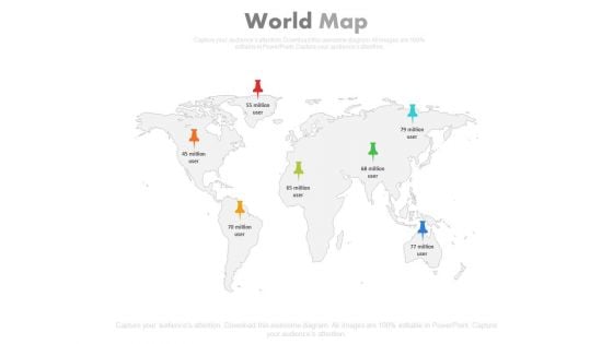 World Map With Different Locations Pins Powerpoint Slides