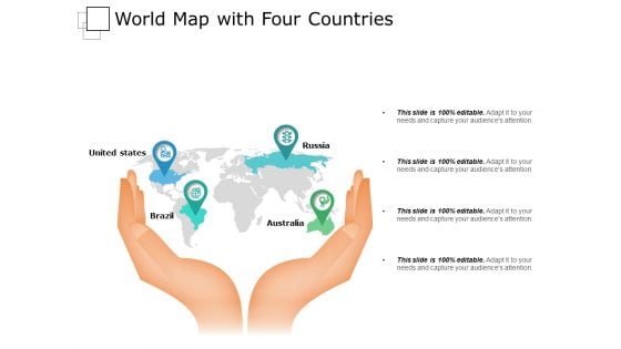 World Map With Four Countries Ppt PowerPoint Presentation Pictures Slides