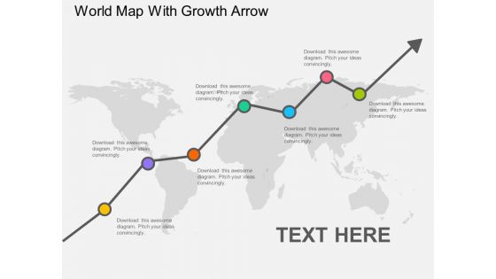 World Map With Growth Arrow Powerpoint Template