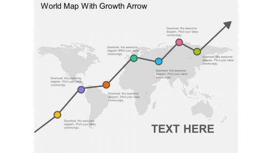 World Map With Growth Arrow Powerpoint Template