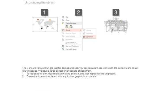 World Map With Location Flags And Icons Powerpoint Slides