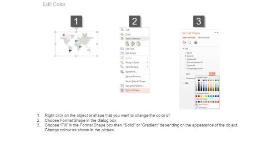 World Map With Location Flags And Icons Powerpoint Slides