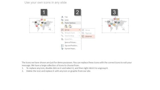 World Map With Multiple Icons Powerpoint Slides