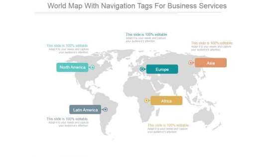 World Map With Navigation Tags For Business Services Ppt PowerPoint Presentation Slide Download