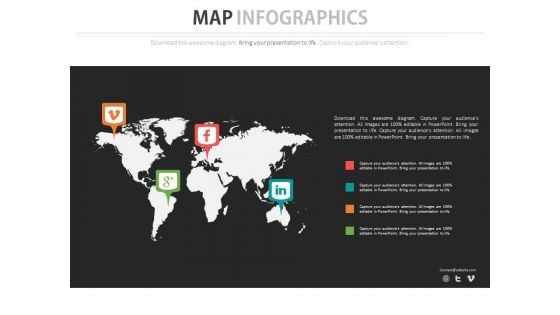 World Map With Popular Social Media Icons Powerpoint Slides