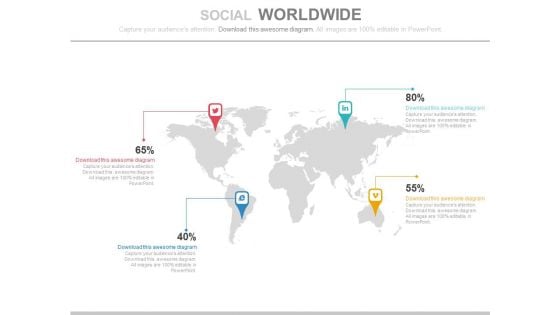 World Map With Social Media Icons Powerpoint Slides