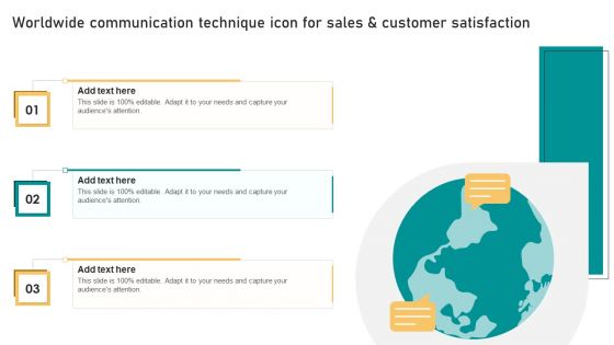 Worldwide Communication Technique Icon For Sales And Customer Satisfaction Information PDF