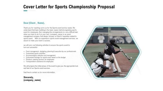 Worldwide Tournament Cover Letter For Sports Championship Proposal Ppt Layouts Show PDF