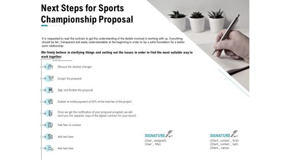 Worldwide Tournament Next Steps For Sports Championship Proposal Ppt Outline Infographics PDF