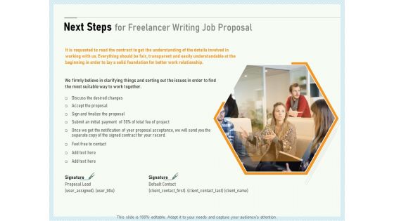 Writing A Bid Next Steps For Freelancer Writing Job Proposal Ppt PowerPoint Presentation Icon Topics PDF