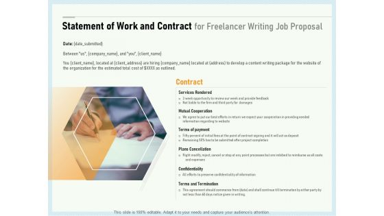 Writing A Bid Statement Of Work And Contract For Freelancer Writing Job Proposal Ppt PowerPoint Presentation Guide PDF