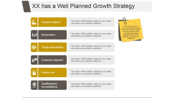 Xx Has A Well Planned Growth Strategy Ppt PowerPoint Presentation Example File