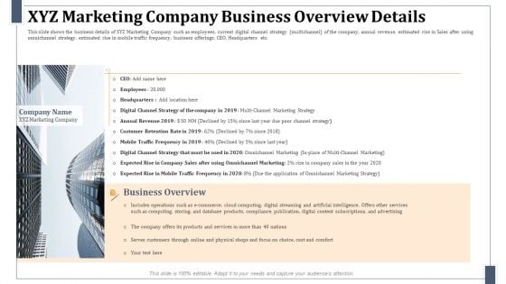 Xyz Marketing Company Business Overview Details Slides PDF