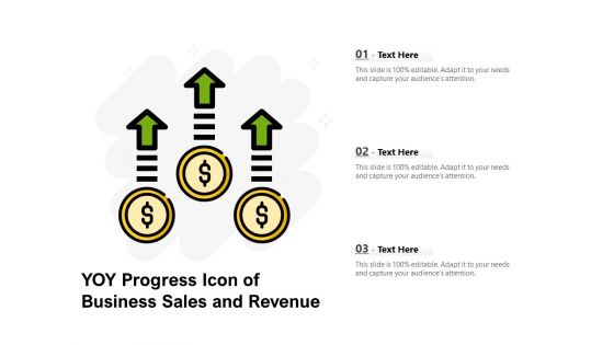 YOY Progress Icon Of Business Sales And Revenue Ppt PowerPoint Presentation File Pictures PDF