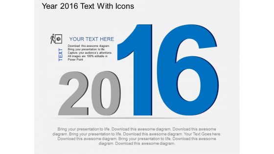 Year 2016 Text With Icons Powerpoint Template