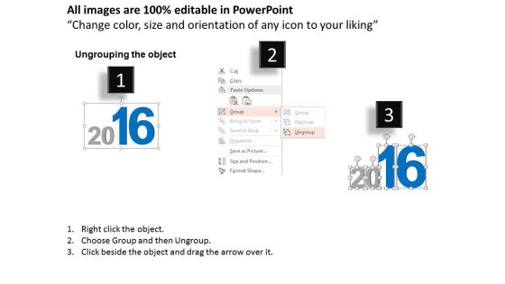 Year 2016 Text With Icons Powerpoint Template