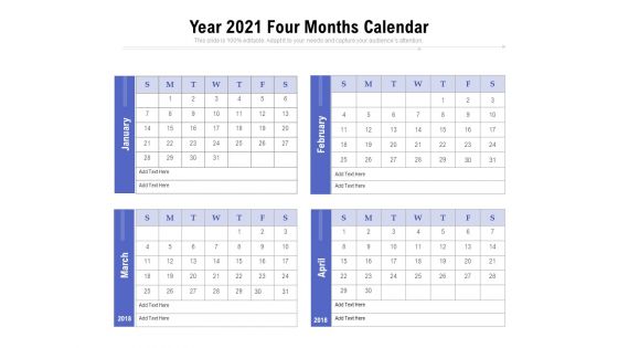 Year 2021 Four Months Calendar Ppt PowerPoint Presentation Show Example File PDF