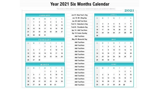 Year 2021 Six Months Calendar Ppt PowerPoint Presentation File Guidelines PDF