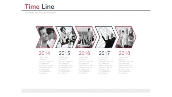 Year Based Photo Arrow Design Timeline Powerpoint Slides