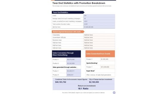 Year End Statistics With Promotion Breakdown One Pager Documents