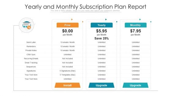 Yearly And Monthly Subscription Plan Report Ppt Icon Layouts PDF