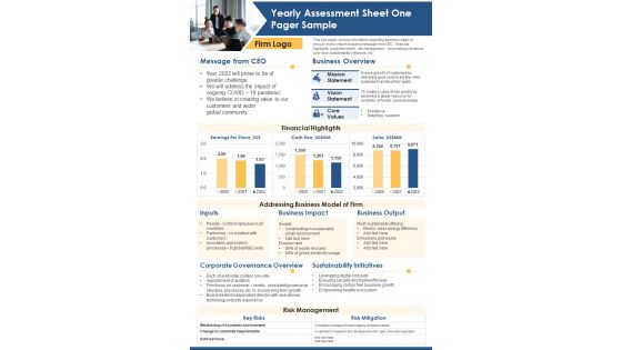 Yearly Assessment Sheet One Pager Sample PDF Document PPT Template