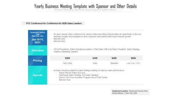 Yearly Business Meeting Template With Sponsor And Other Details Ppt PowerPoint Presentation File Ideas PDF