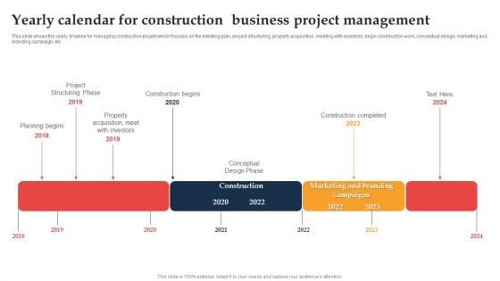 Yearly Calendar For Construction Business Project Management Ppt Gallery Layouts PDF