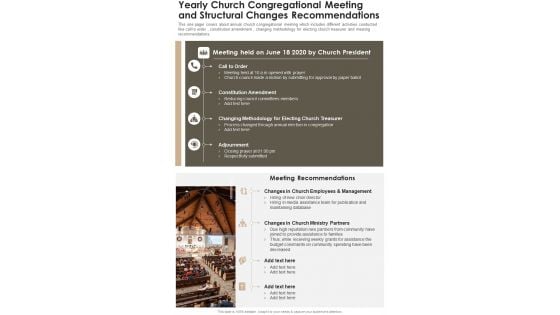 Yearly Church Congregational Meeting And Structural Changes Recommendations One Pager Documents