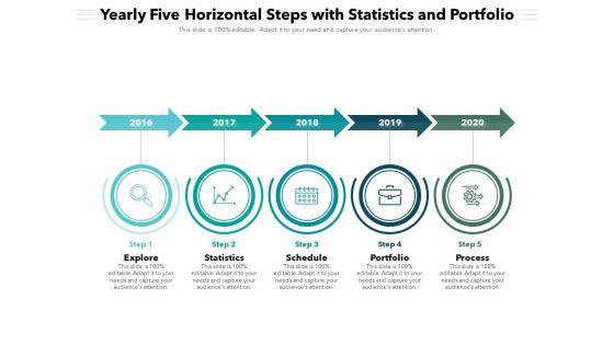 Yearly Five Horizontal Steps With Statistics And Portfolio Ppt PowerPoint Presentation File Inspiration PDF