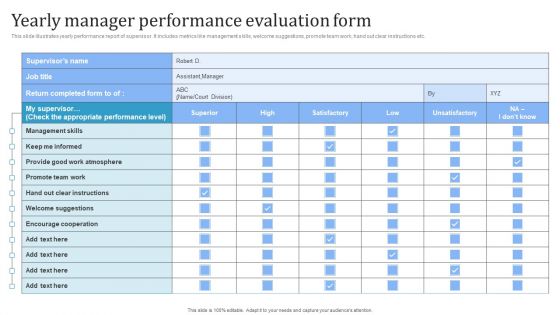 Yearly Manager Performance Evaluation Form Brochure PDF