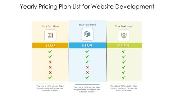 Yearly Pricing Plan List For Website Development Ppt PowerPoint Presentation Gallery Graphics PDF