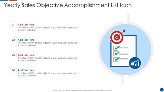 Yearly Sales Objective Accomplishment List Icon Ppt PowerPoint Presentation File Ideas PDF